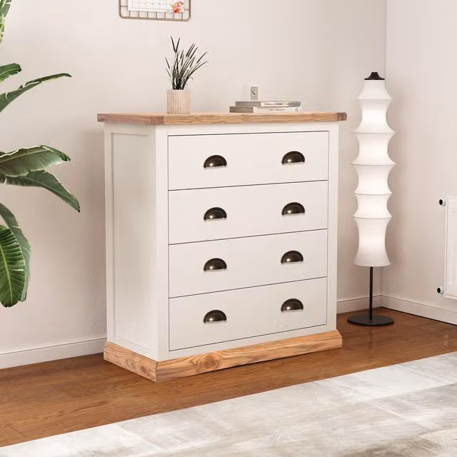 Cabinet Bits Tropea 4 Drawer Chest of Drawers in Off-White with Gold Brass Handles