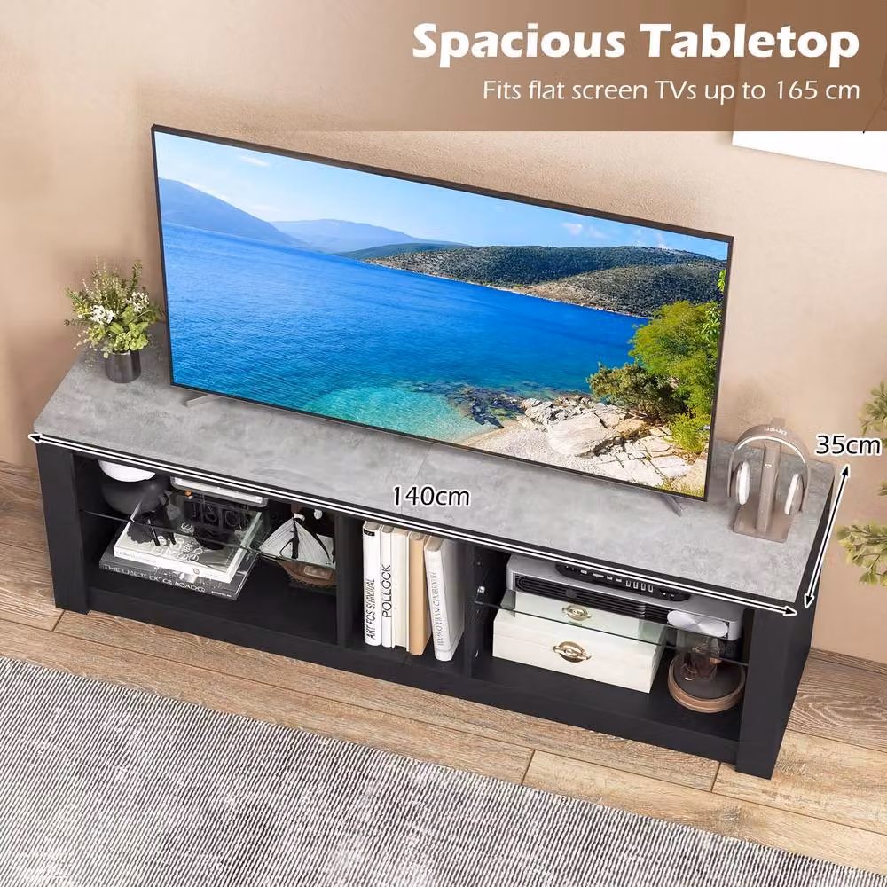 Costway Modern LED Gaming TV Console Table with Integrated Lighting and Glass Details in Dark Grey – 5