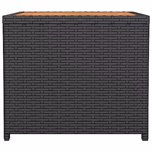 vidaXL Modern Square Tea Table with Black Poly Rattan and Acacia Wood Top – 5