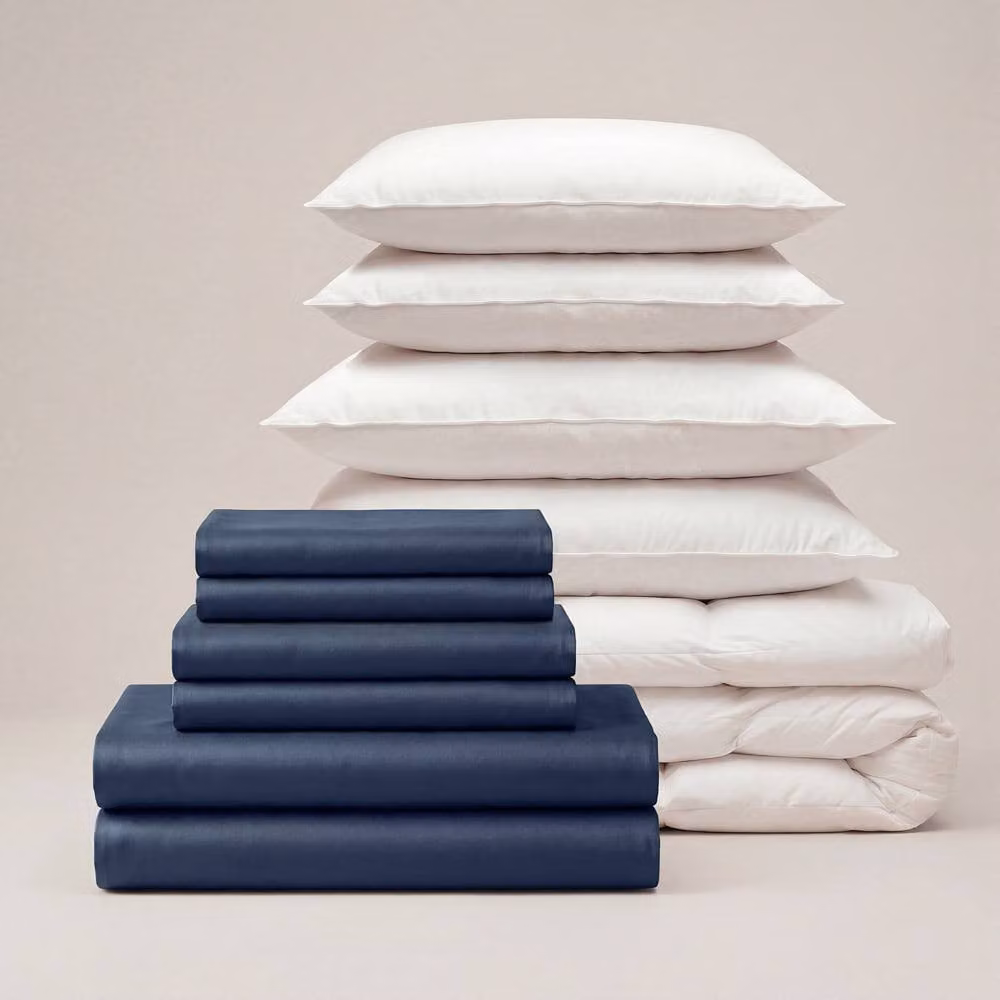 Bedable Super King 100% Cotton Sateen Bedding Bundle in Navy, including Duvet Cover, Fitted Sheet, 4 Pillowcases, Duvet and 4 Pillows – 2