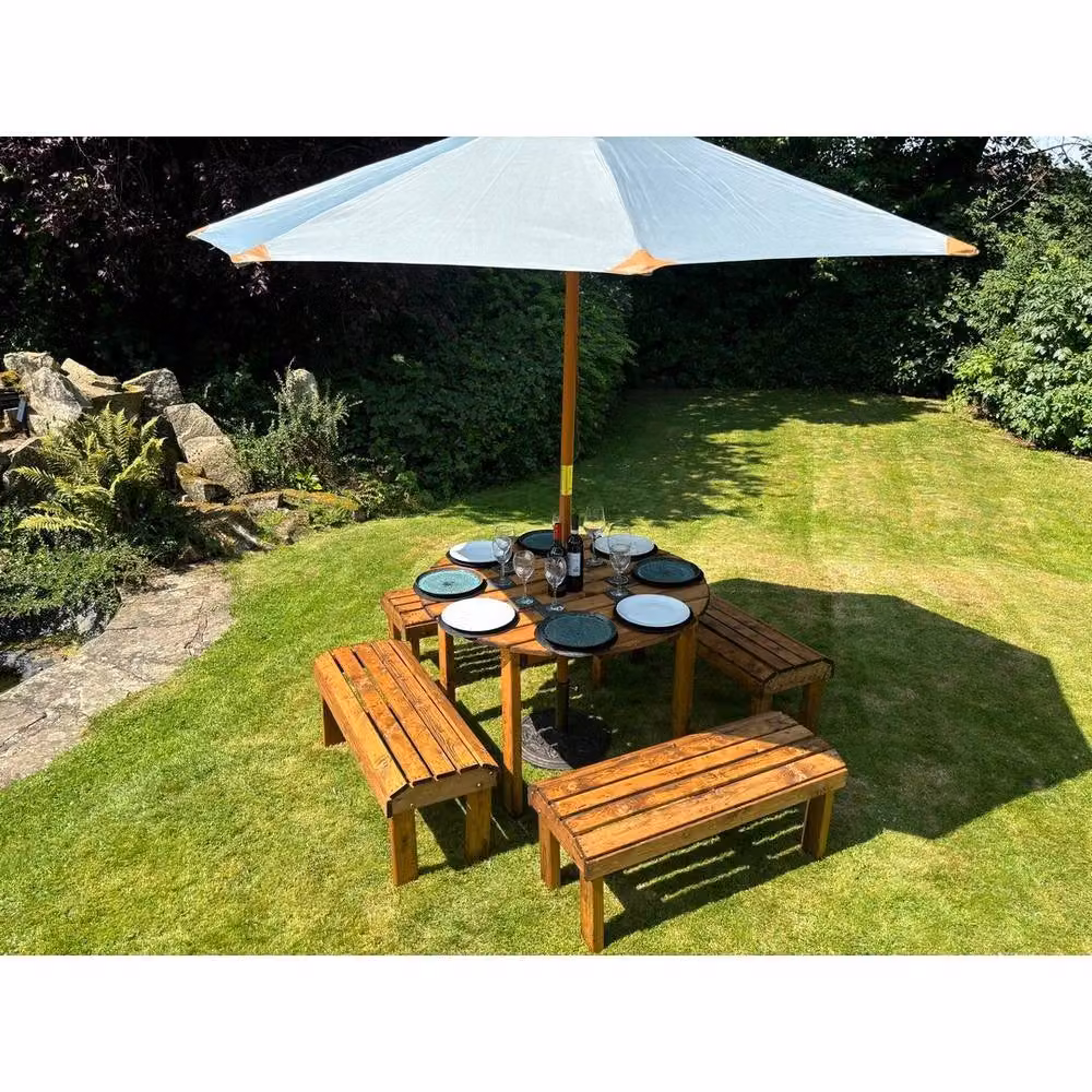 Charles Taylor Eight Seater Garden Furniture Round Table Set in Brown, W/D/H: 230 x 230 x 80 cm – 3