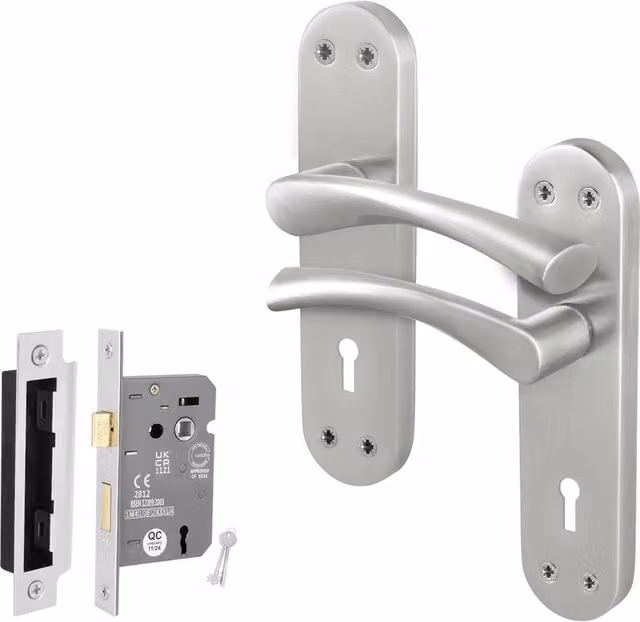 AFIT Novi Satin Nickel Twist Handle Sashlock Set in Silver, W/D/H: 15 x 15 x 1.5 cm