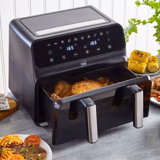 Neo Black Dual Zone Electric Digital Air Fryer with Window and Digital Display, 8.5l, Black