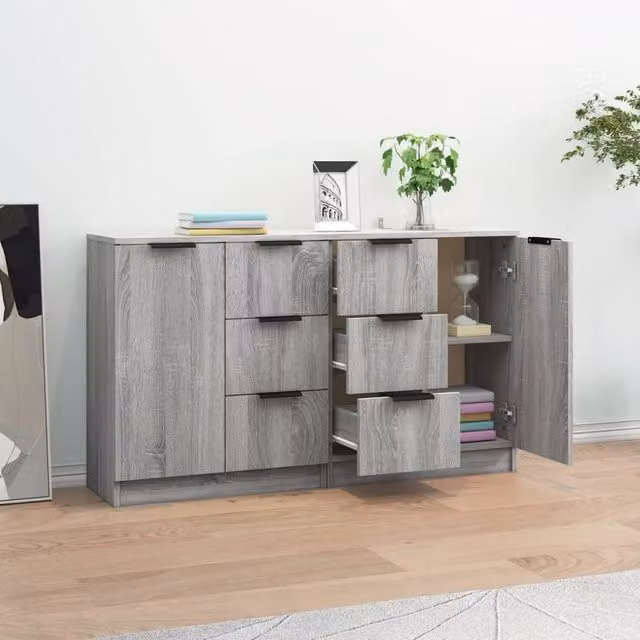 Berkfield Home Set of 2 Modern Grey Sonoma Sideboards in Engineered Wood, W/D/H: 60 x 30 x 70 cm – 1
