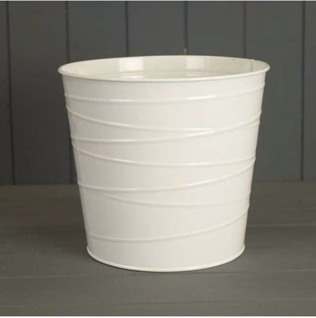 KDMD White Galvanised Steel Zinc Planter Pot with Drainage Holes for Indoor Plants and Herb Gardens – 1