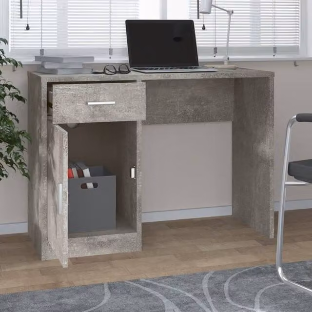 Berkfield Home Modern Writing Desk with Drawer and Cabinet in Concrete Grey, W/D/H: 100 x 40 x 73 cm – 1