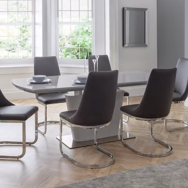 Julian Bowen Como Grey High Gloss Extendable Dining Table and 6 Chairs Set