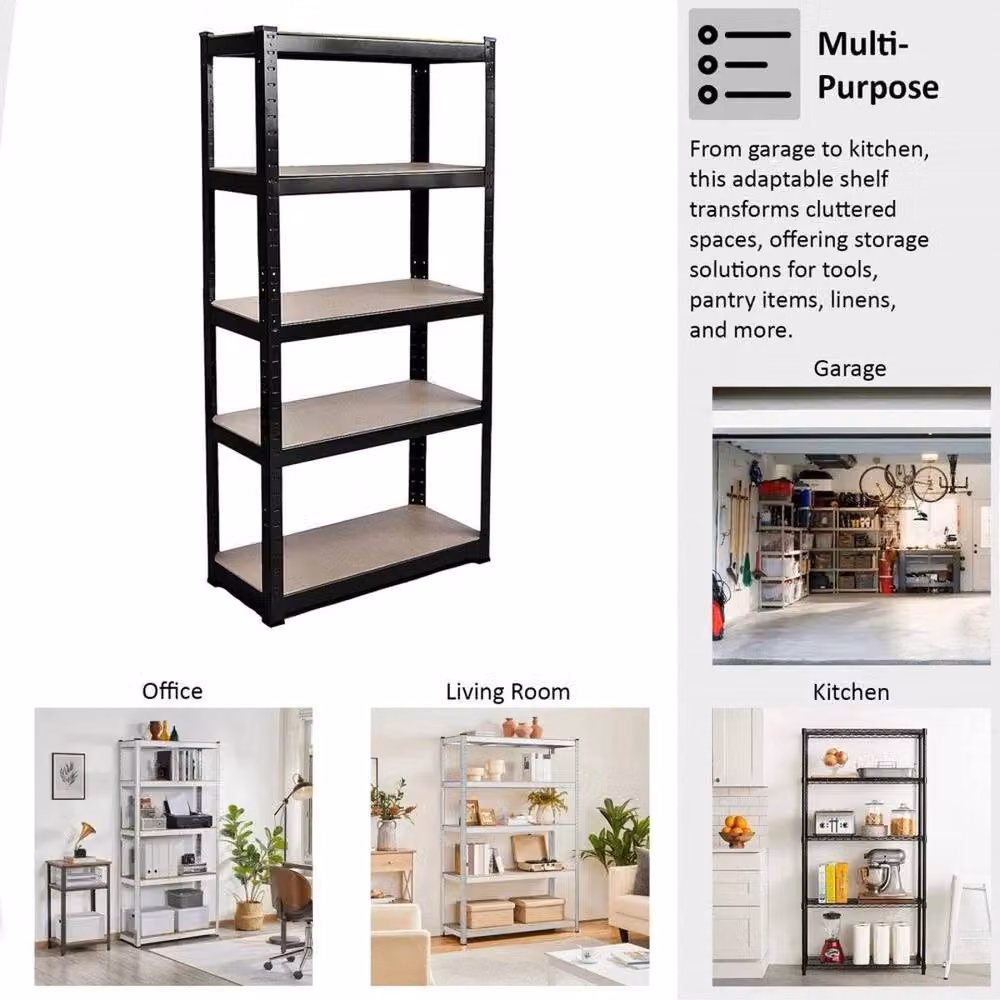 FLAVORA Black 5 Tier Heavy Duty Garage Shelving Unit W: 50 cm, D: 50 cm, H: 177.8 cm – 3