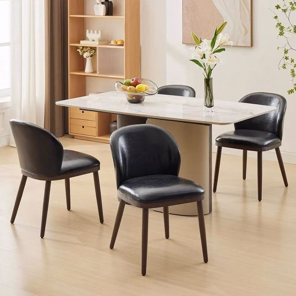 VOGREX Set of 2 Black Leather Upholstered Dining Chairs with Ergonomic Back Support – 3