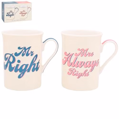 Garden Greatness Mr Right and Mrs Always Right Bone China Mug Set, 2 x 275 ml, White and Multicolour – 1