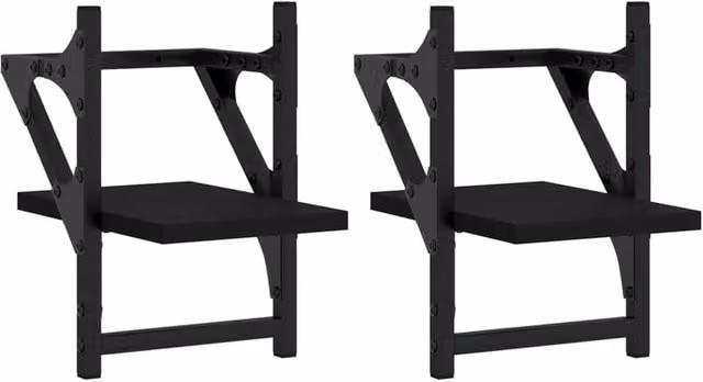 Berkfield Home Wall Shelves with Hanging Rods, 2 Piece Set, Black, W/D/H: 20 x 25 x 30 cm