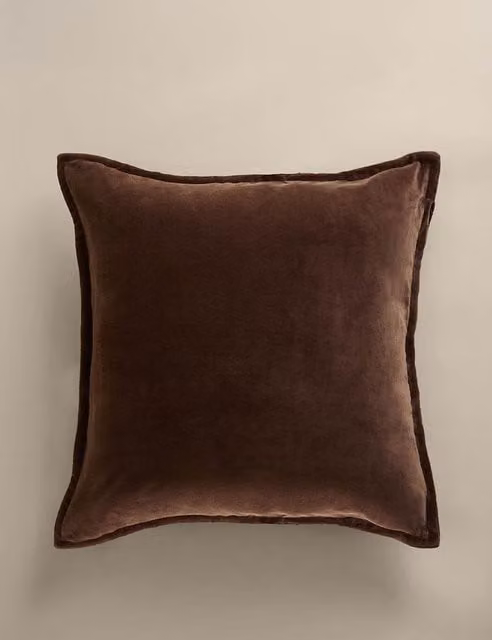M&S Pure Cotton Velvet Square Cushion Cover in Brown