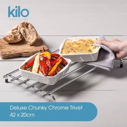 Kilo Silver Rectangular Metal Trivet with Non-Slip Feet, W: 42 cm, D: 20 cm – 2