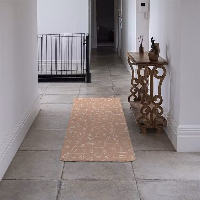 Benjamin Tate Design LTD Line Drawing Abstract Faces Designer Runner Rug in Pink