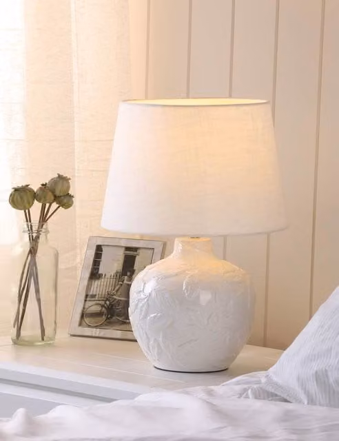 Laura Ashley Redhall Ceramic Leaf Table Lamp in Silver and White
