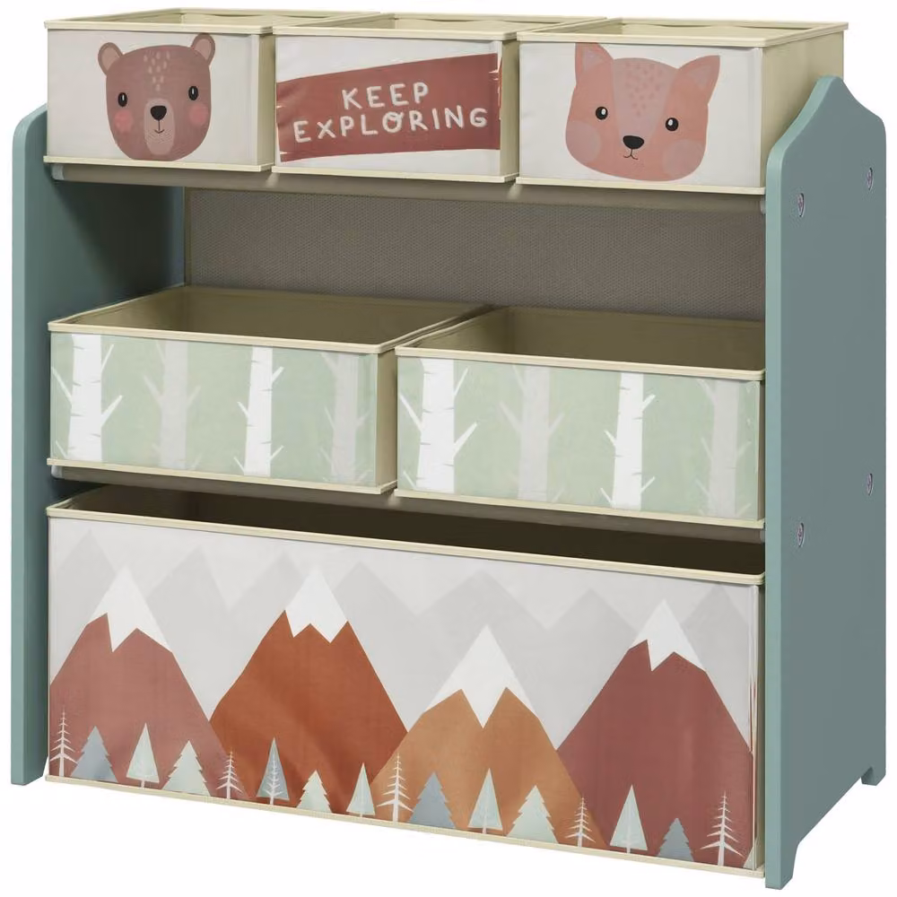 STILVORA Kids Storage Unit with 6 Green Fabric Bins – 5