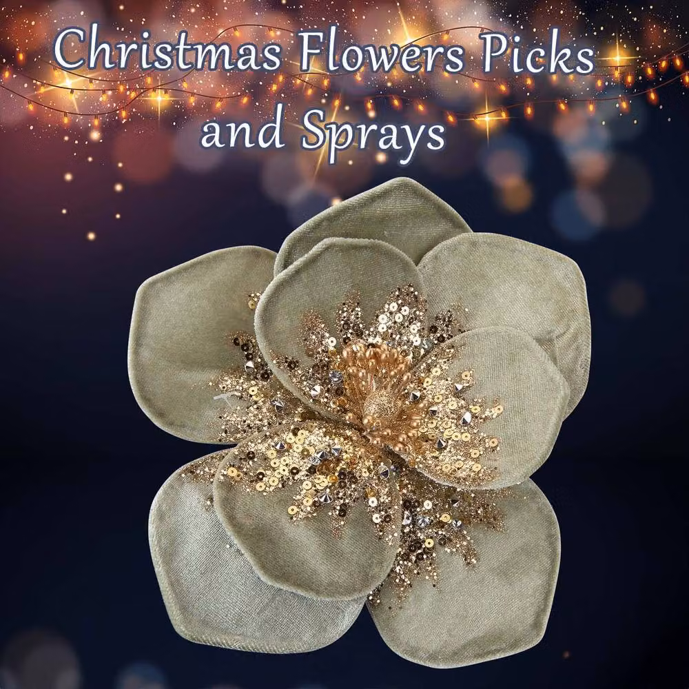 VFM e-Store Green Velvet Floral Christmas Decoration, W/D/H: 11 x 11 x 11 cm – 3