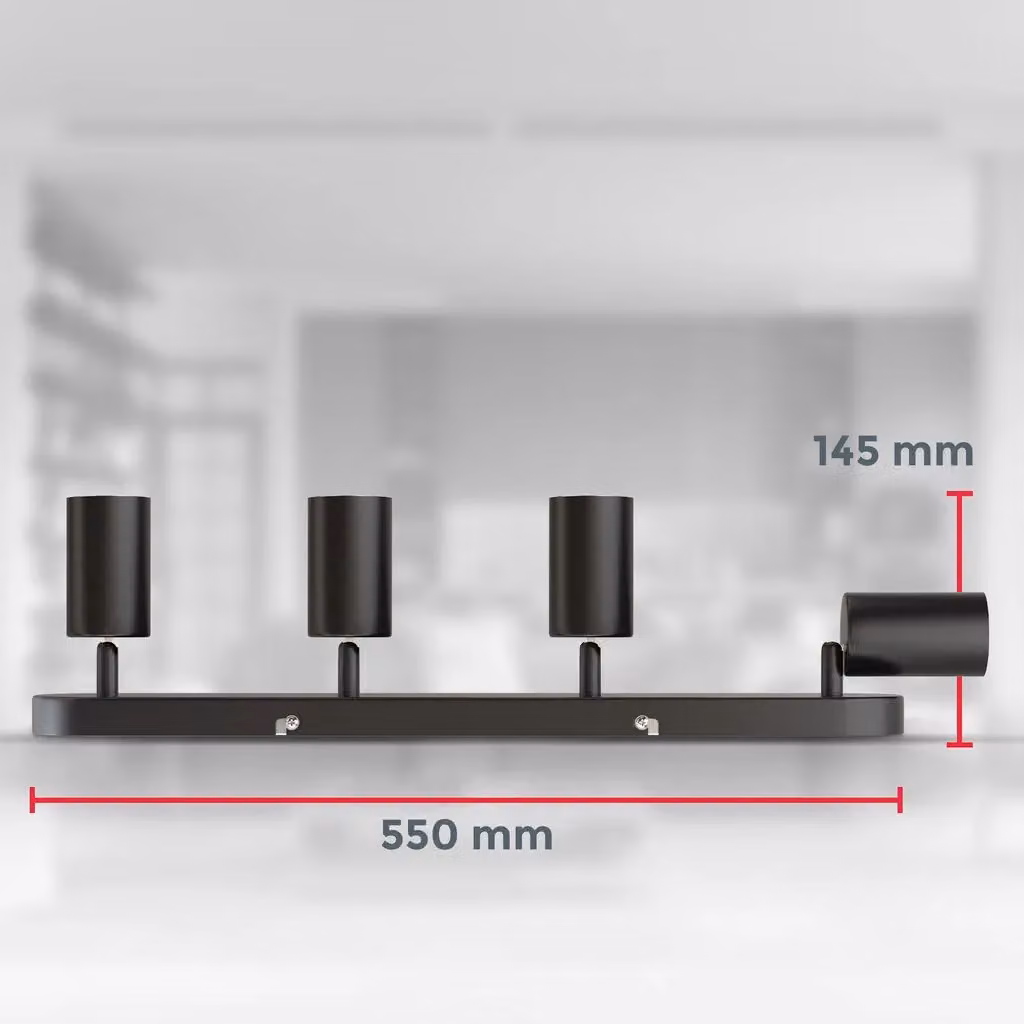 B.K.Licht Black Metal Ceiling Spotlight Bar with 4 Adjustable GU10 Sockets – 9