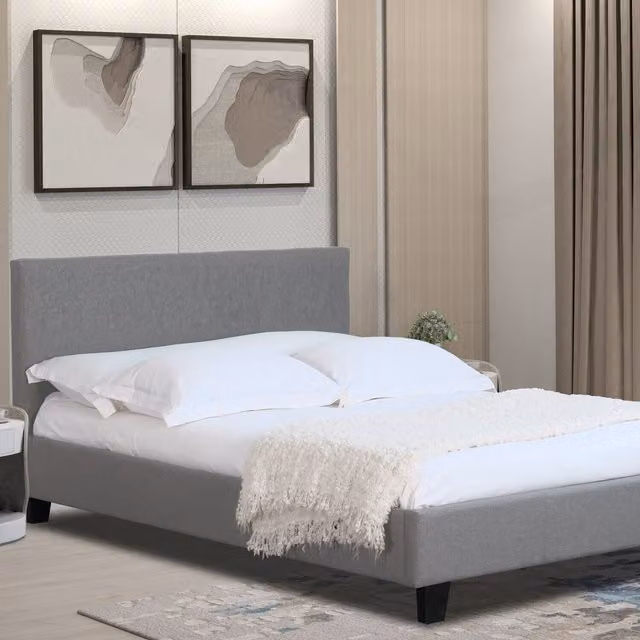 Comfy Living Modern Fabric Upholstered Bed Frame in Grey, W/D/H: 180 x 200 cm