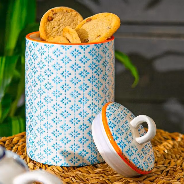 Nicola Spring Hand-Printed Ceramic Kitchen Utensil Holders, Blue, Pack of 3, 1 Litre