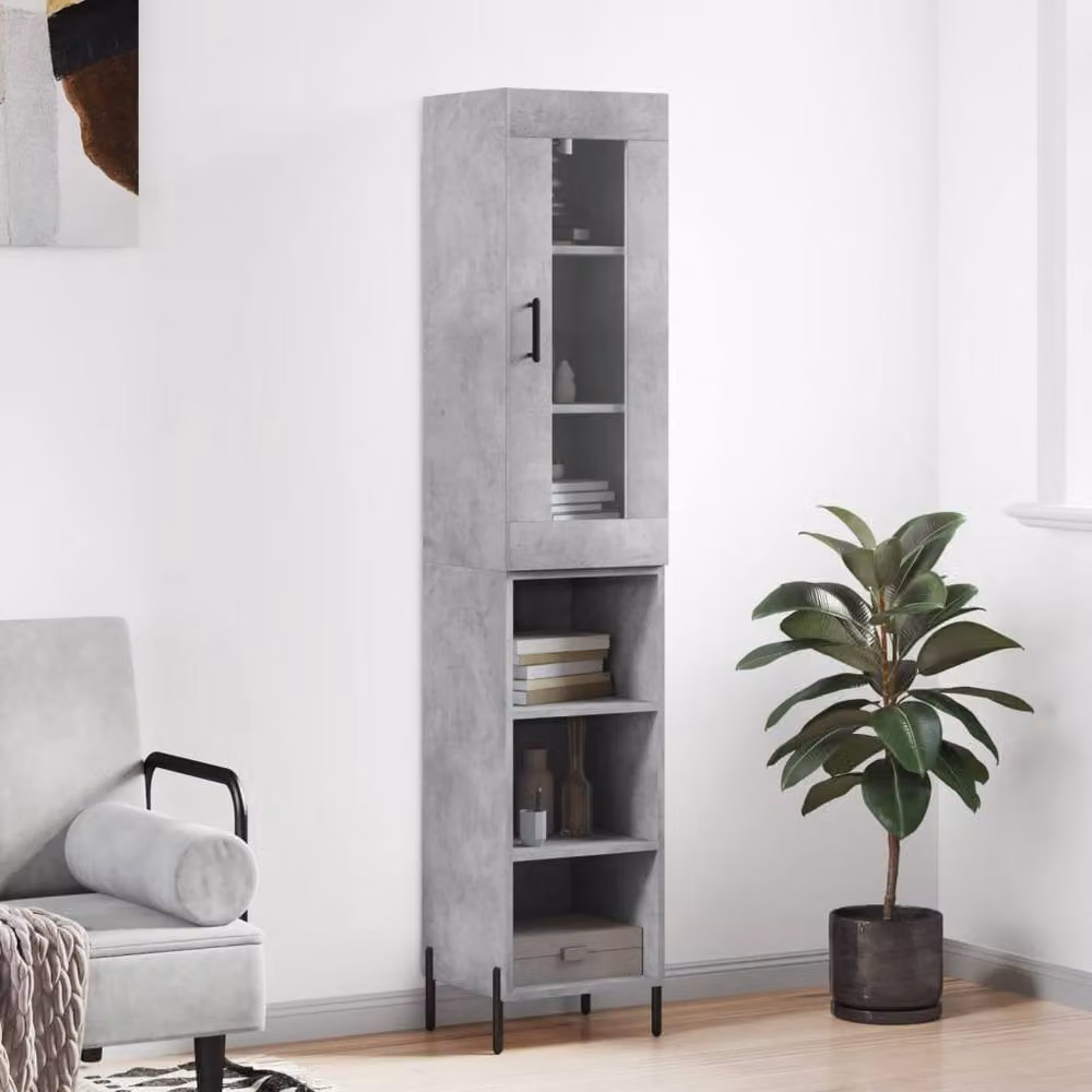 Berkfield Home Highboard in Concrete Grey with Glass Doors and Internal Shelves, W/D/H: 34.5 x 34 x 180 cm – 2