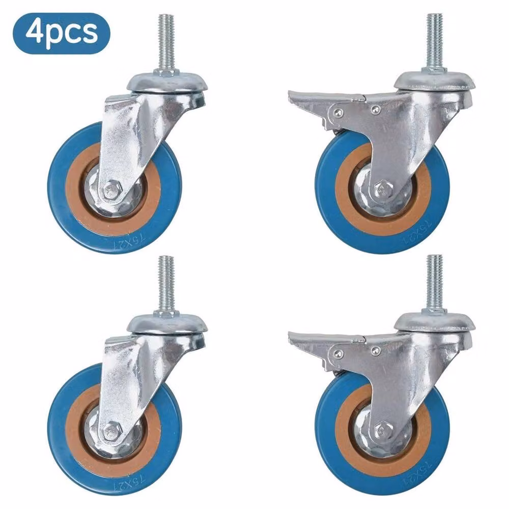 FLAVORA 4 Pack Multicolour Blue Mobile Caster Wheels with Threaded Stem – 2
