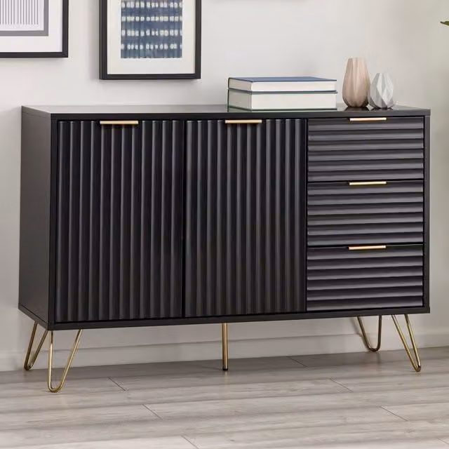 Julian Bowen Murano Modern Black and Gold 2 Door 3 Drawer Sideboard