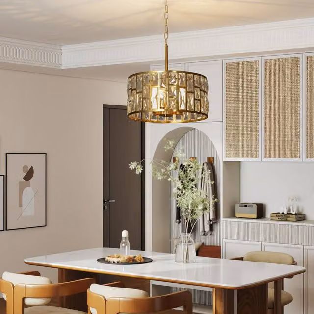 HOMCOM Modern Gold Crystal Flush Mount Ceiling Light for Living Rooms and Bedrooms – 1
