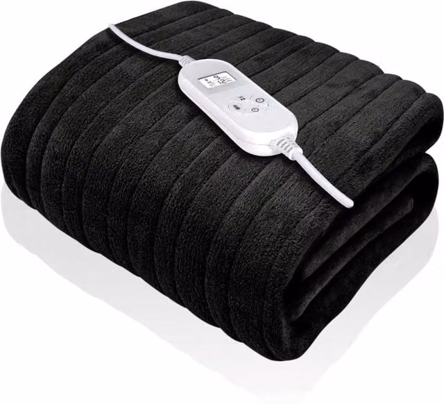 Dreamcatcher Deluxe Electric Heated Double Throw Blanket in Black with Fleece Finish and Timer – 1