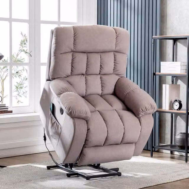 Matteo Electric Power Lift Recliner Chair in Beige Velvet Fabric