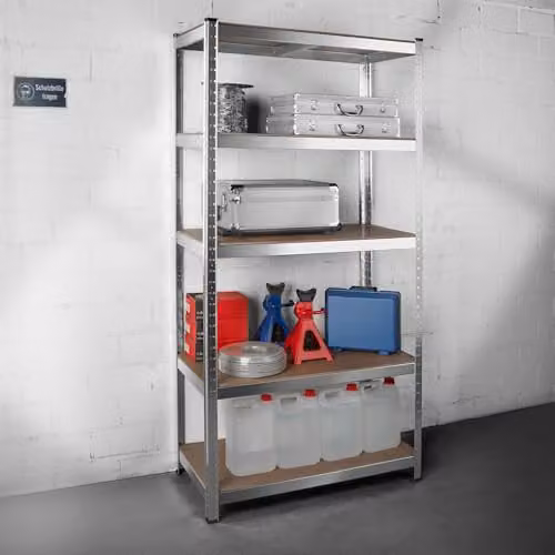 tectake 5-Tier Heavy-Duty Shelving Unit with Galvanised Steel Frame and Adjustable MDF Shelves, Silver, W: 90 cm, D: 40 cm, H: 180 cm – 2