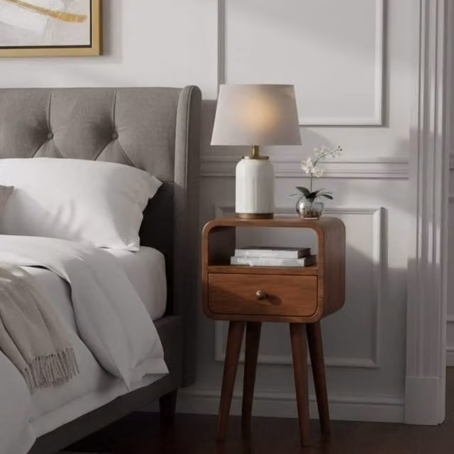 Artisan Furniture Mango Wood Mini Honey Caramel Curved Bedside Table with Open Slot in Brown