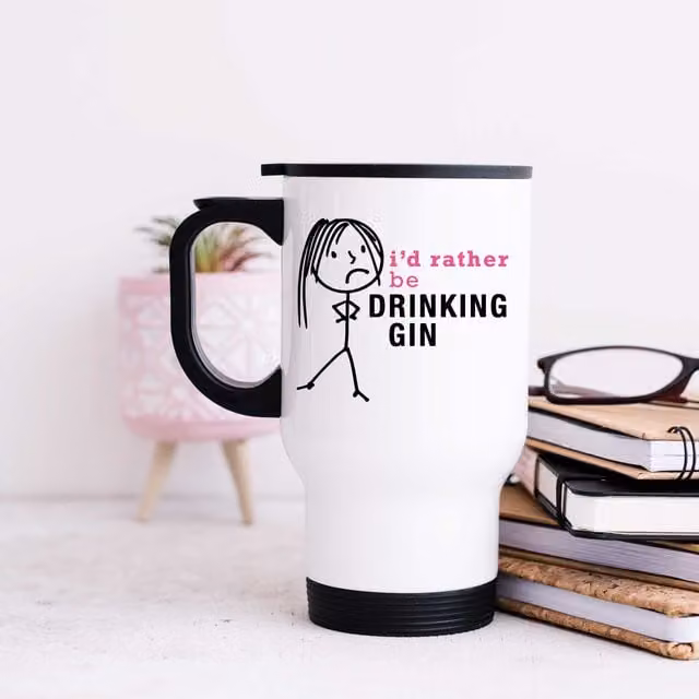 60 Second Makeover Women's I'd Rather Be Drinking Gin Metal Travel Mug in White