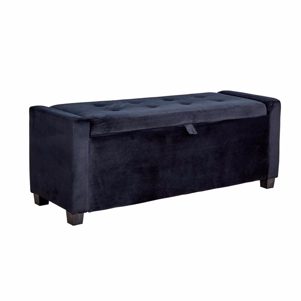 Home Source Black Velvet Ottoman Window Seat Bench with Hidden Storage – 4