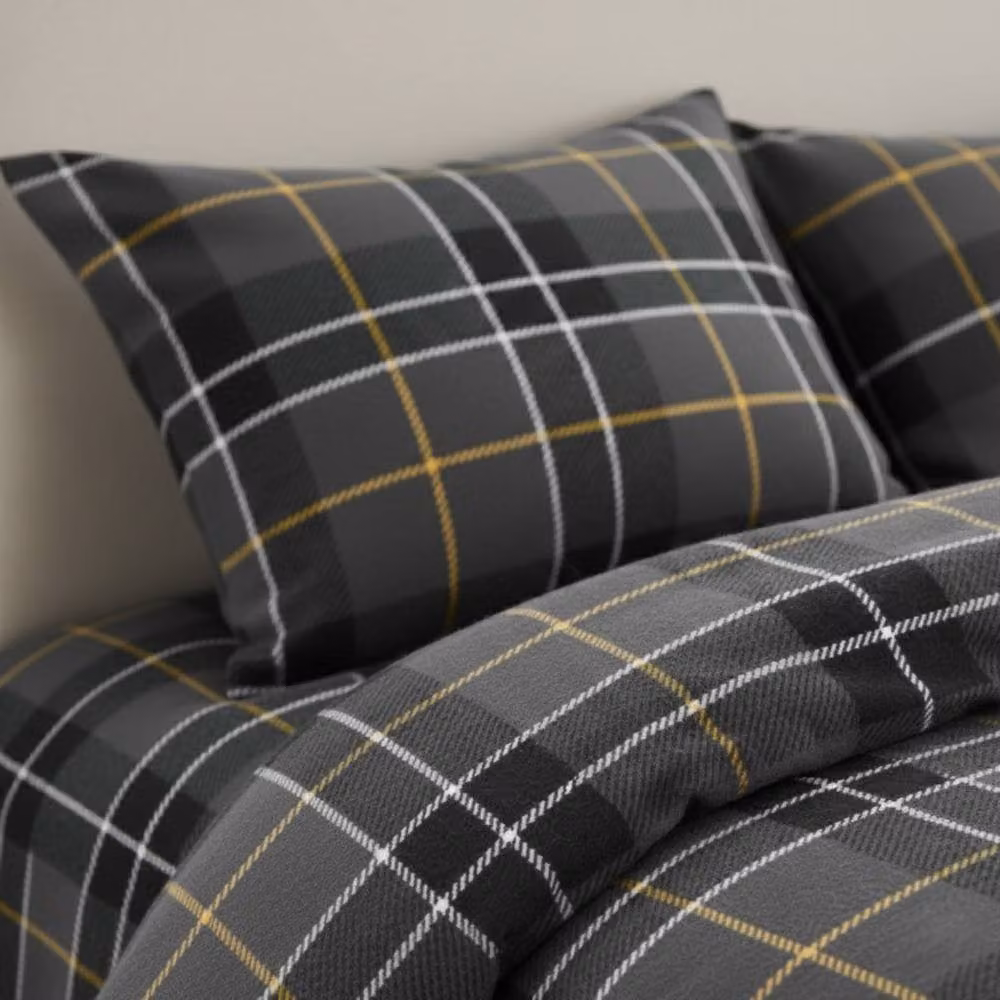 Snug City Grey Checked Flannelette Tartan Duvet Cover and Pillowcase Set, 200 x 200 cm – 2