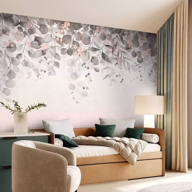 Superfresco Easy Botanical Cascade Mono Print Floral Wall Mural in White and Pink, W: 300 cm, H: 280 cm – 1