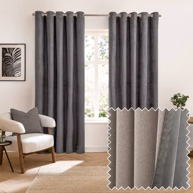 Furn Verso Blackout Eyelet Curtain Pair in Anthracite Grey, Width: 117 cm, Height: 183 cm – 2