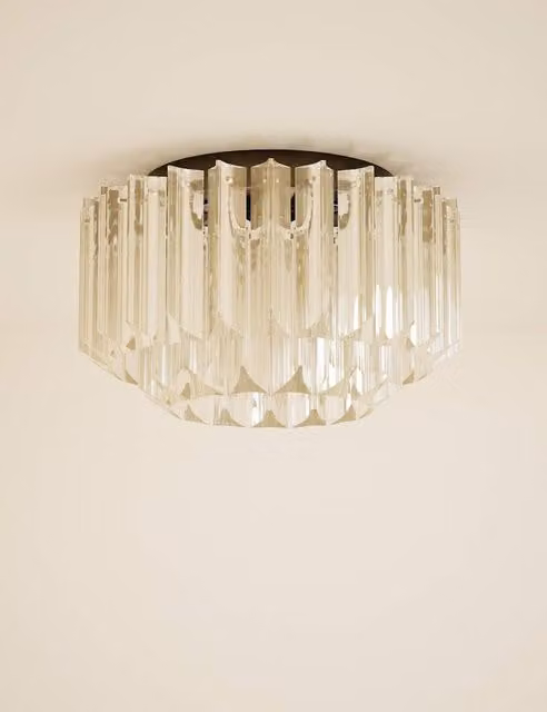 M&S Art Deco Faceted Glass 2 Ring Flush Ceiling Light in Champagne and Gold
