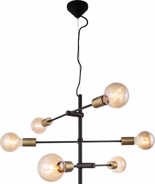 Nordlux Josefine Adjustable Suspended Pendant Light in Black and Gold/Brass Metal with E27 Fitting