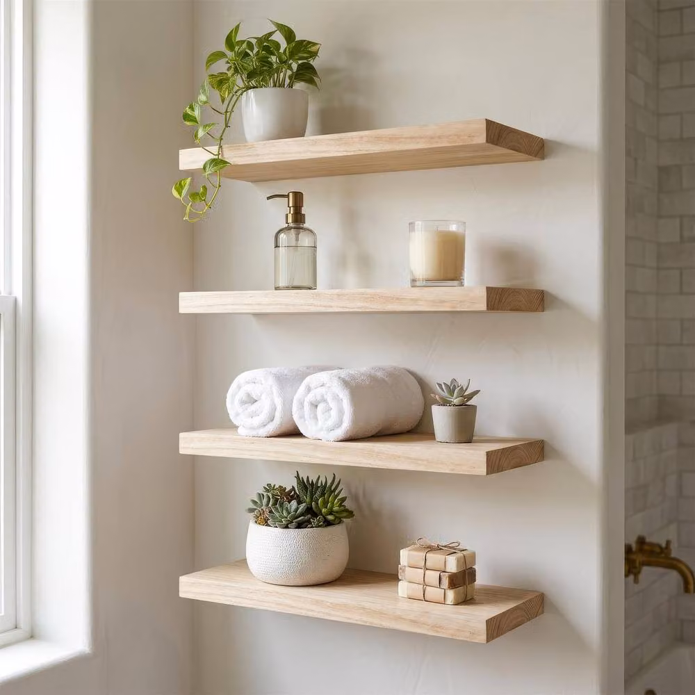 Harbour Housewares 4 Piece Rustic Wooden Floating Shelf Set in Brown – 2