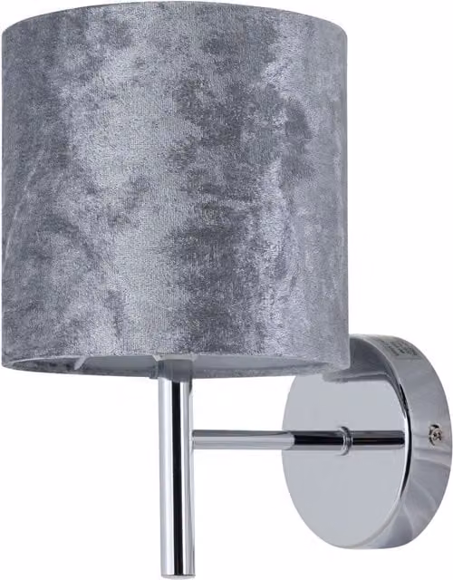 First Choice Lighting Brea Chrome Wall Light with Grey Fabric Shade