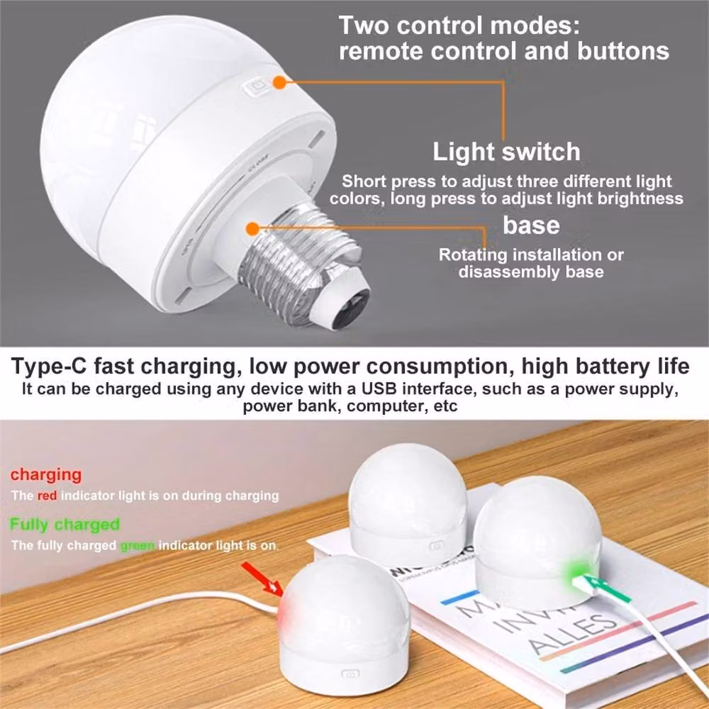 VOGREX Rechargeable LED Candle Bulb in White with 3-Colour Temperature Settings, Dimmable and Remote Control, E27 Base – 2