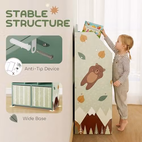 AIYAPLAY Kids Bookshelf and Toy Storage Unit in Green – 3