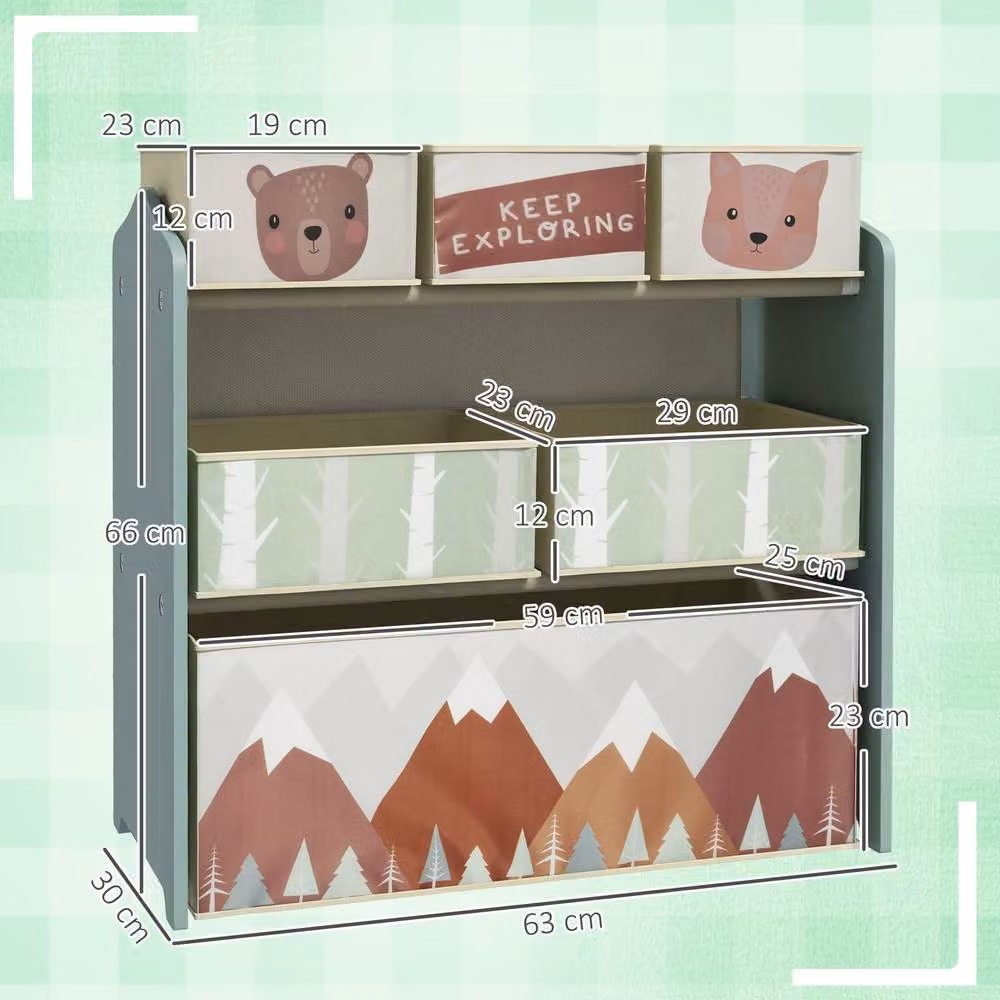 STILVORA Kids Storage Unit with 6 Green Fabric Bins – 4