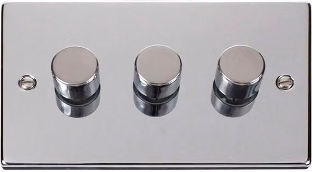 SE Home Polished Chrome 3 Gang 2 Way LED 100W Trailing Edge Dimmer Light Switch in Metallic Silver