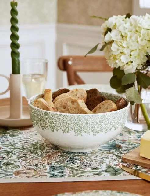 Morris & Co. Standen Floral Ceramic Serving Bowl, Green