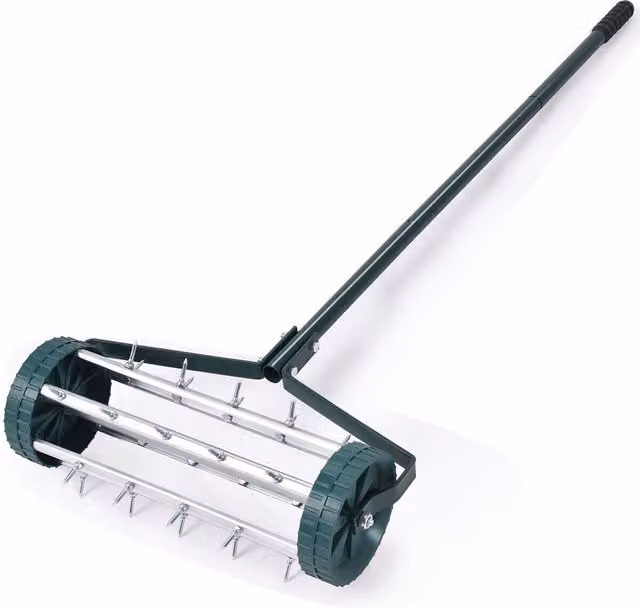 Costway Green Rolling Garden Lawn Aerator with Rotary Push Tine Spike Soil Aerator Tool – 1