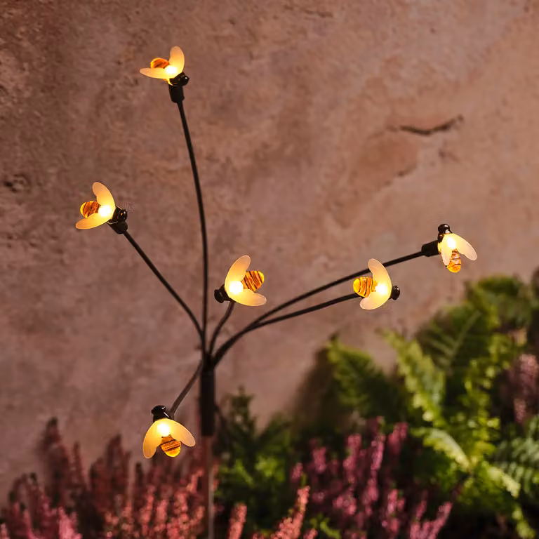 Lights4fun Solar Bee Wavy Stake Light with Warm White LEDs in Black