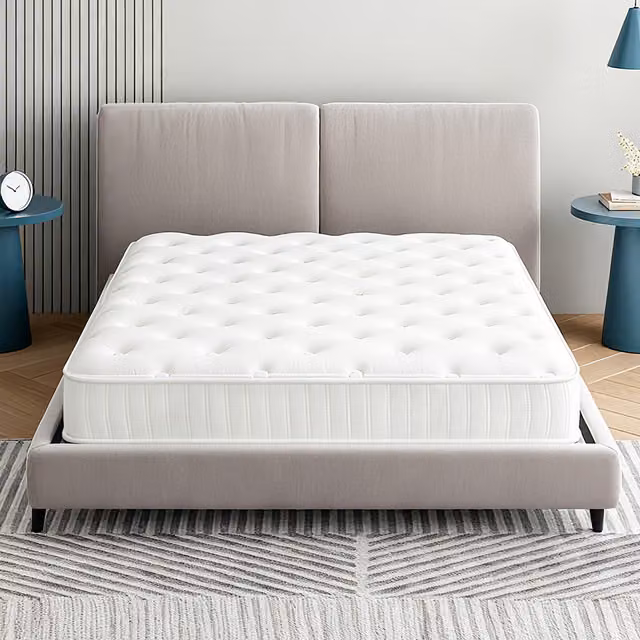 Livingandhome Hybrid Mattress with Memory Foam and Cotton, White, W: 140 cm, L: 200 cm, H: 27.94 cm