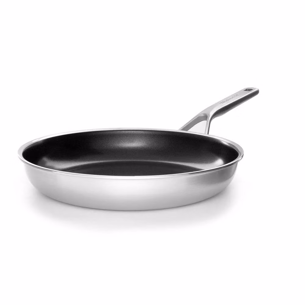 KitchenAid Non-Stick Stainless Steel Frying Pan with Pouring Spout in Silver, Diameter: 20 cm – 2
